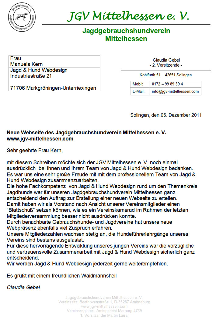 Jagdgebrauchshundverein Mittelhessen e. V. referenzen